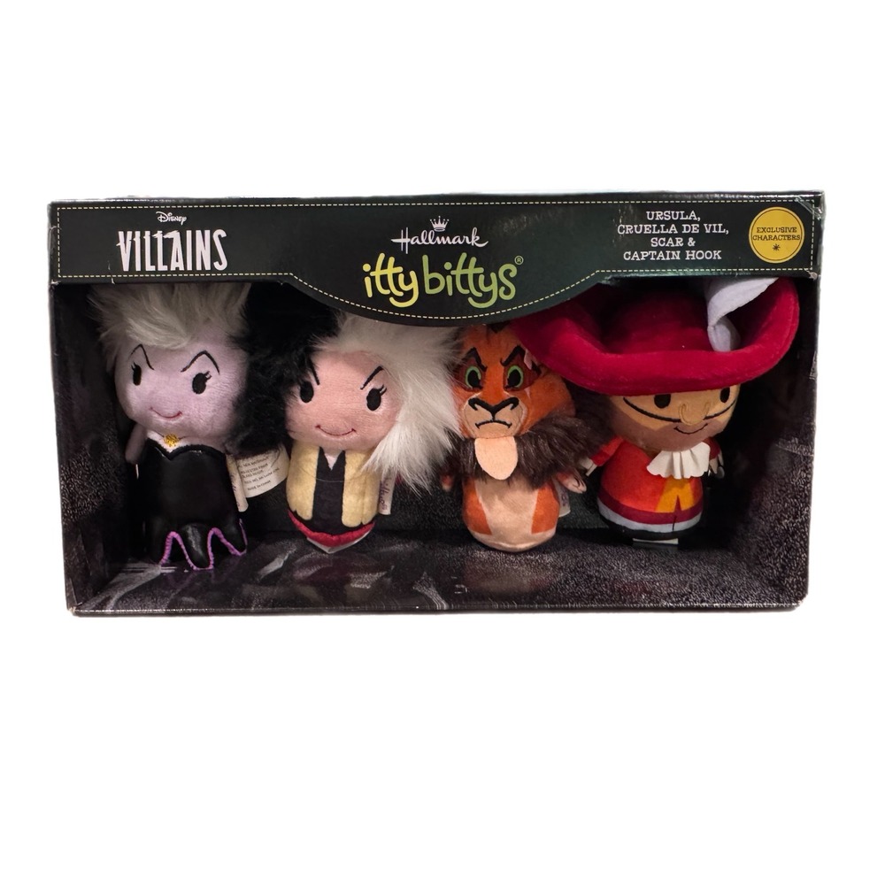Hallmark Itty Bittys Disney Villains Plush Set Ursula Cruella Scar Captain Hook
